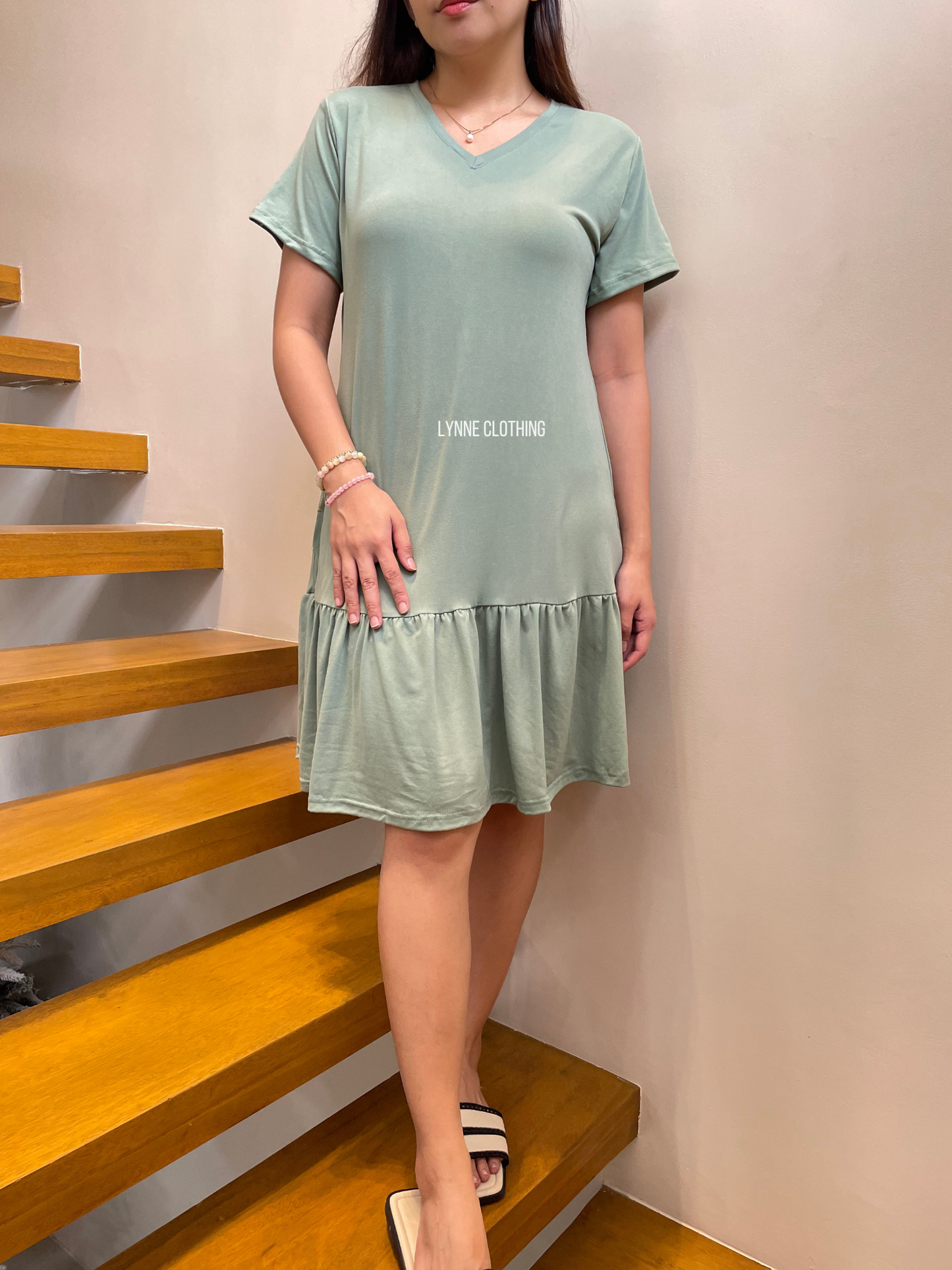 Tiered Midi Shirt Dress (Mint)