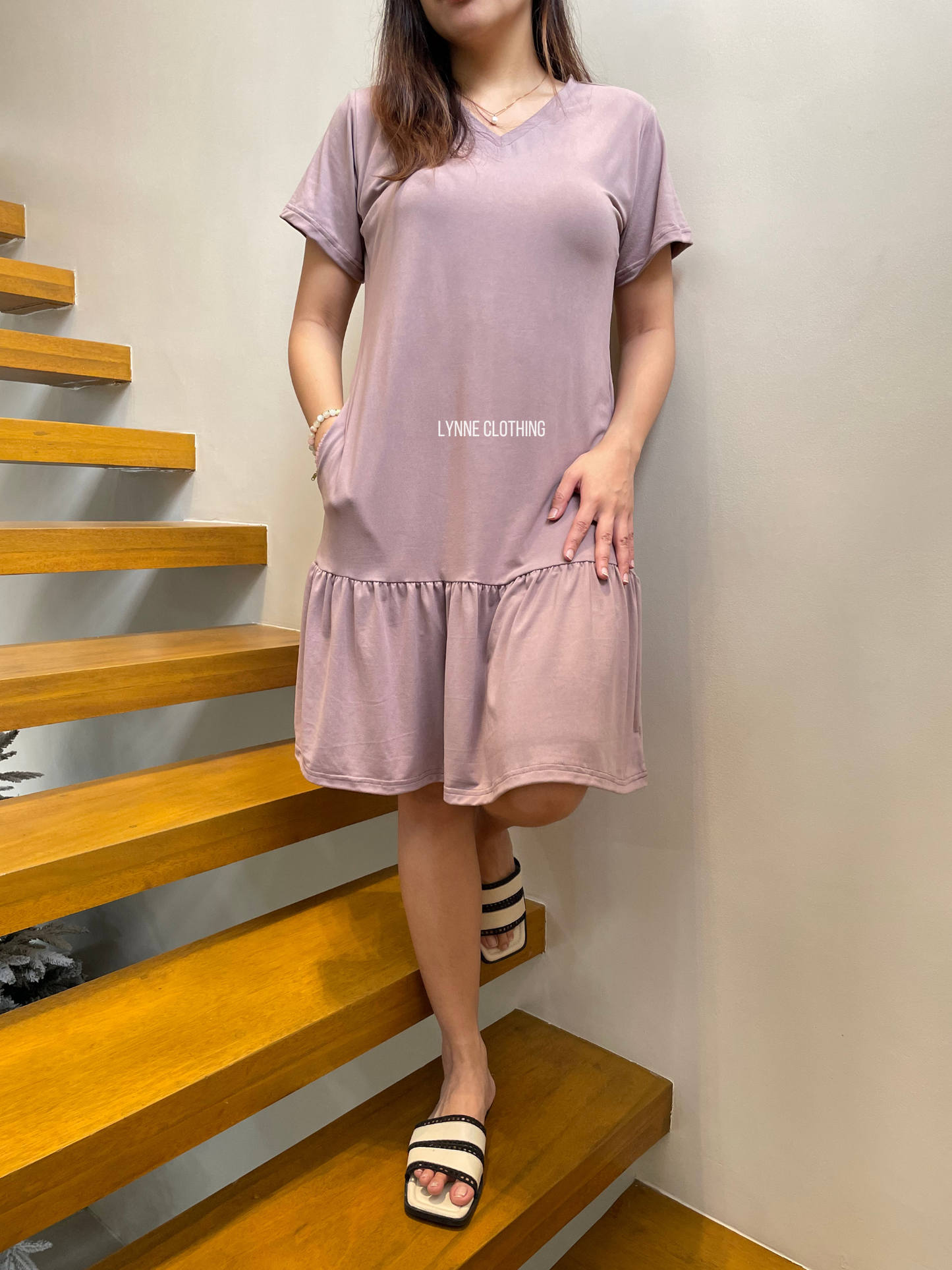 Tiered Midi Shirt Dress (Lilac)