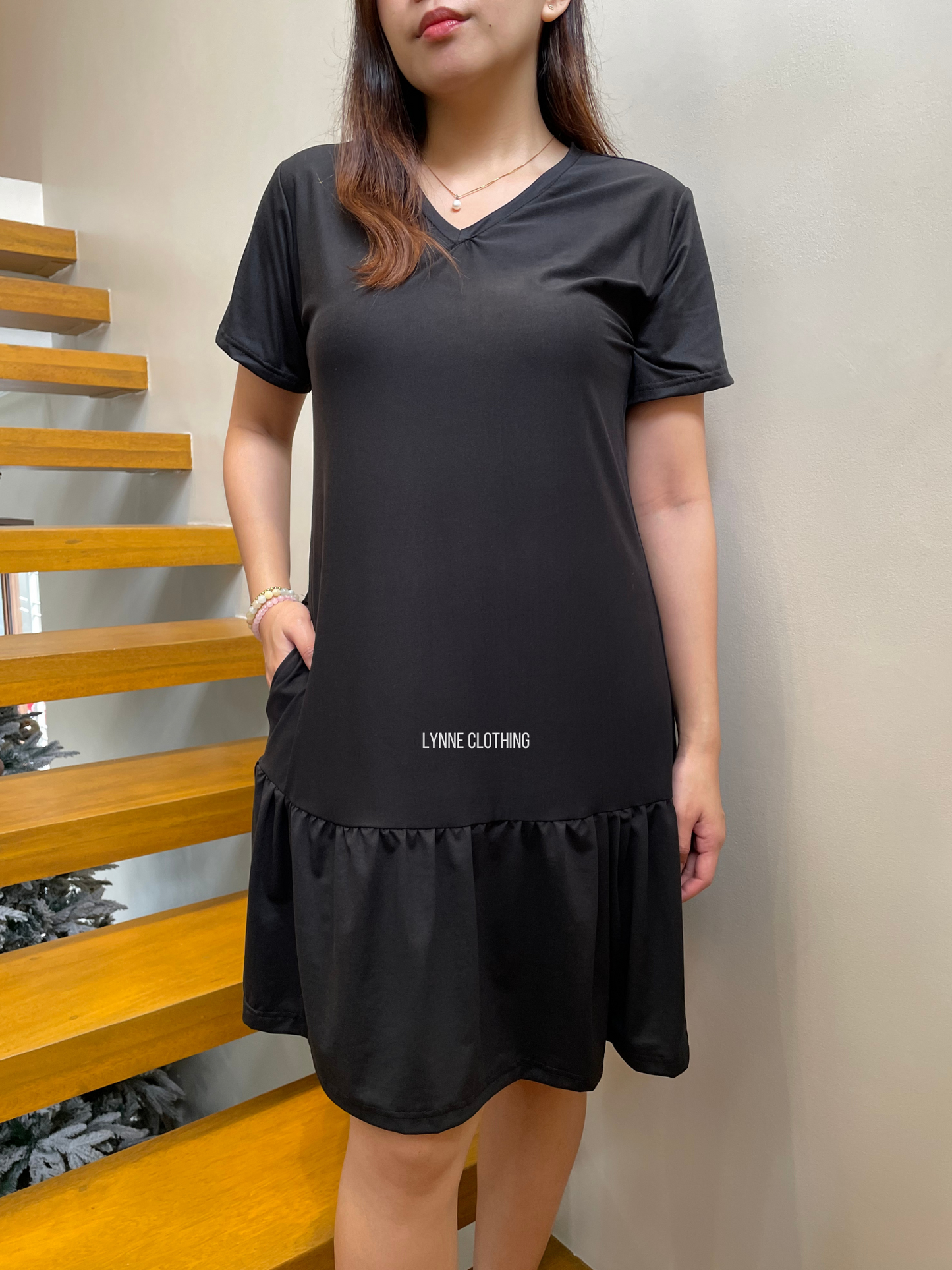 Tiered Midi Shirt Dress (Black)