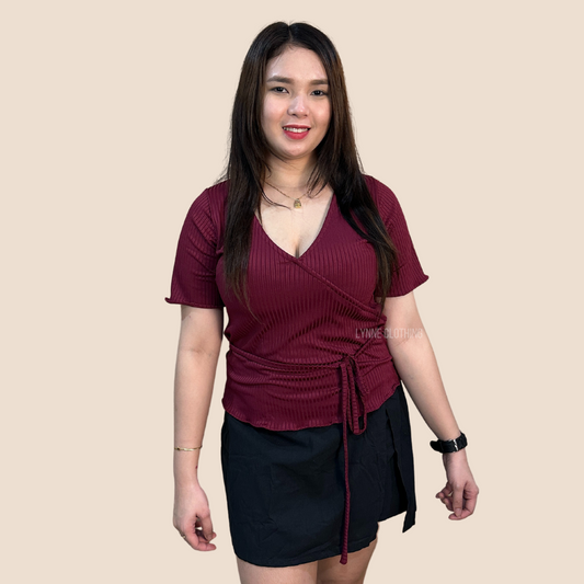 Mylene Wrap Shirt (Maroon)