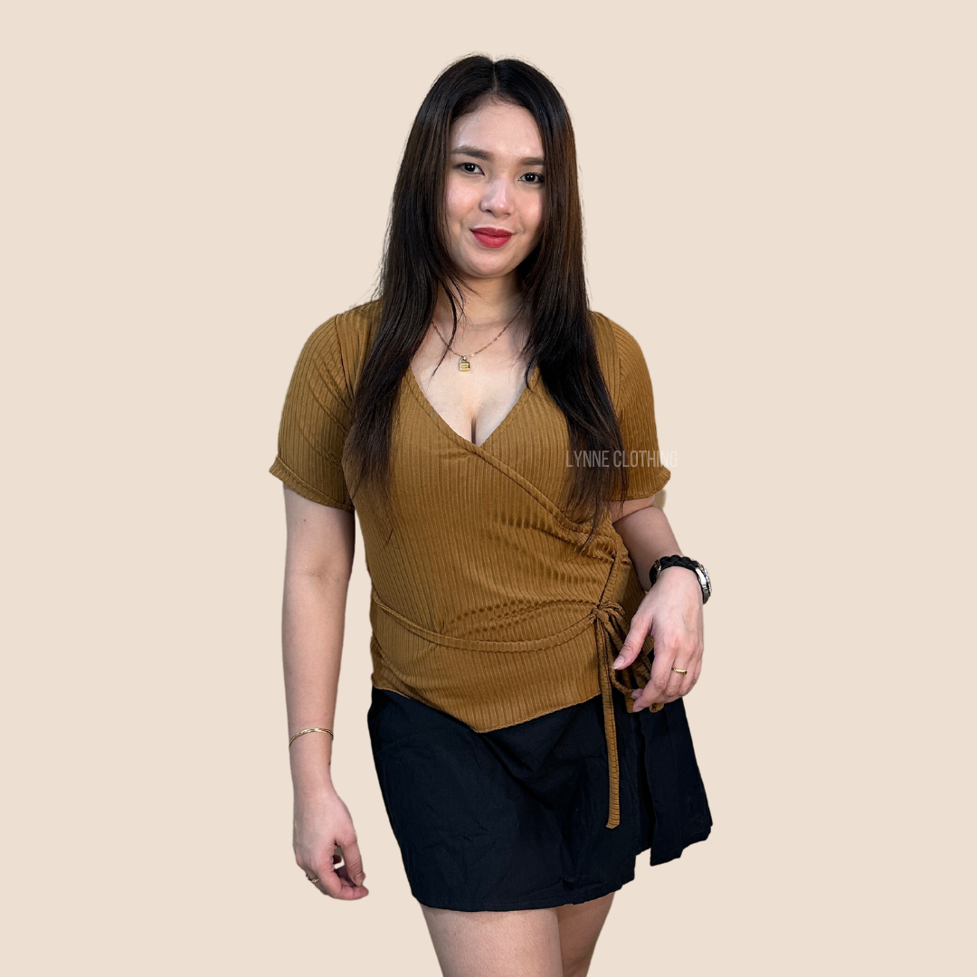 Mylene Wrap Shirt (Brown)